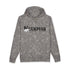 gray camo hoodie with fleece-lined hood and bold chest logo