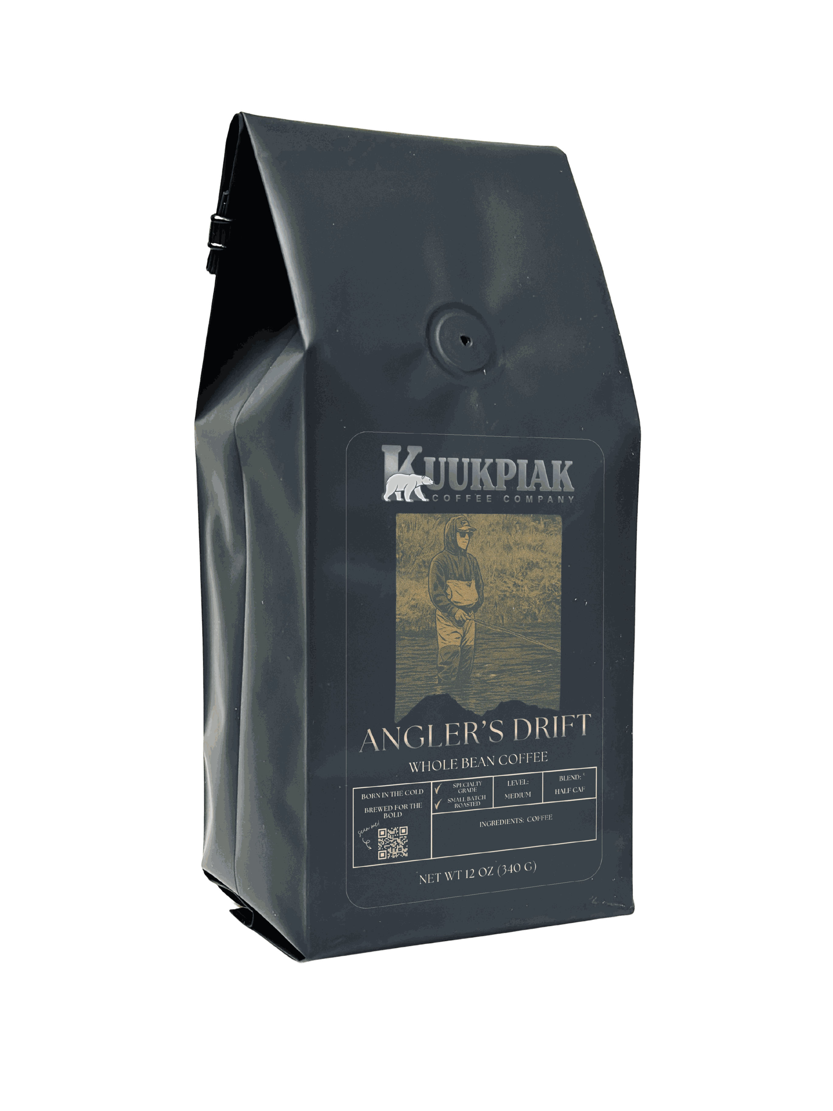 Half-caffeine medium roast coffee blend with chocolate and nutty notes