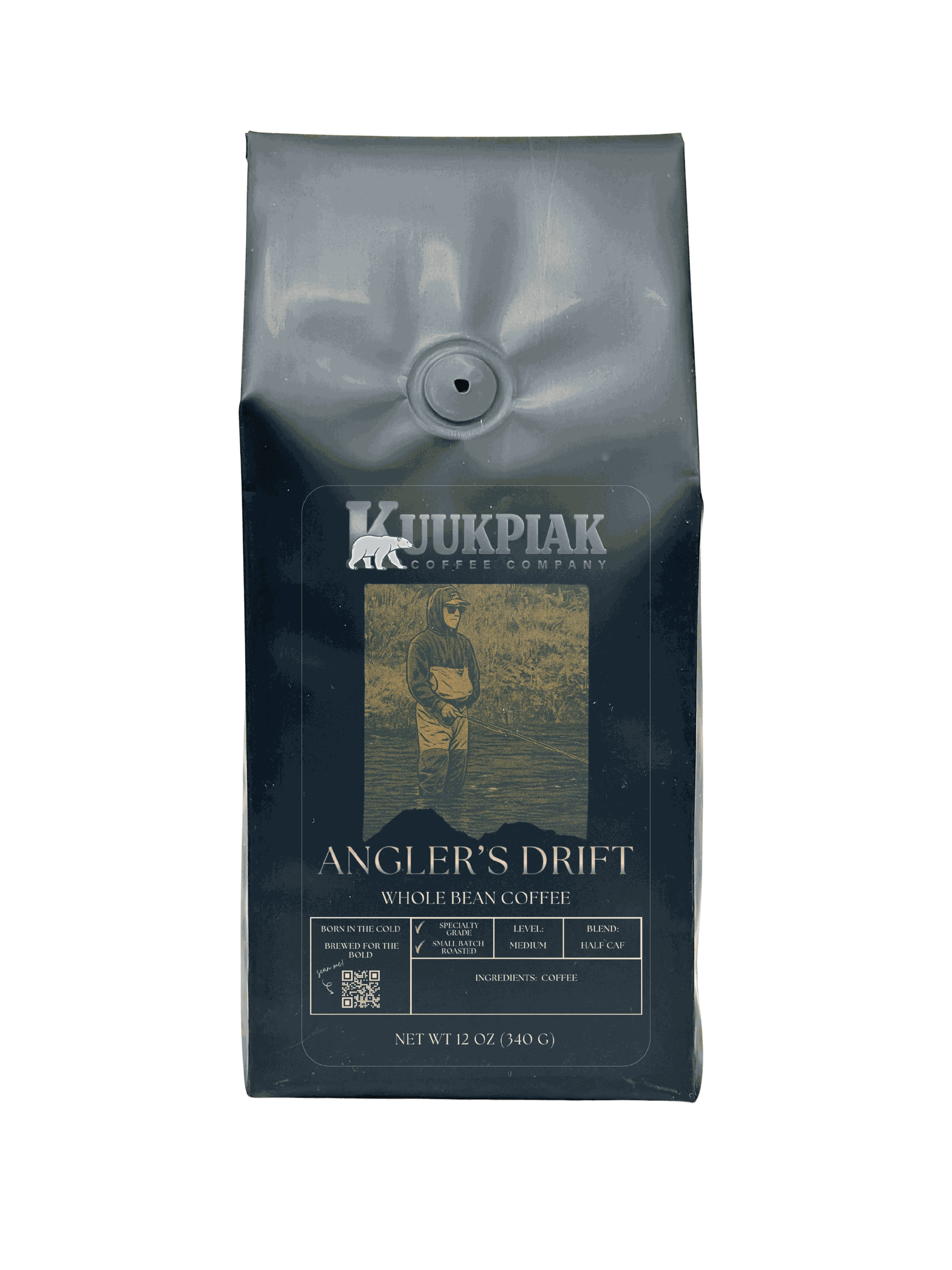 Half-caffeine medium roast coffee with chocolate and nutty flavor notes