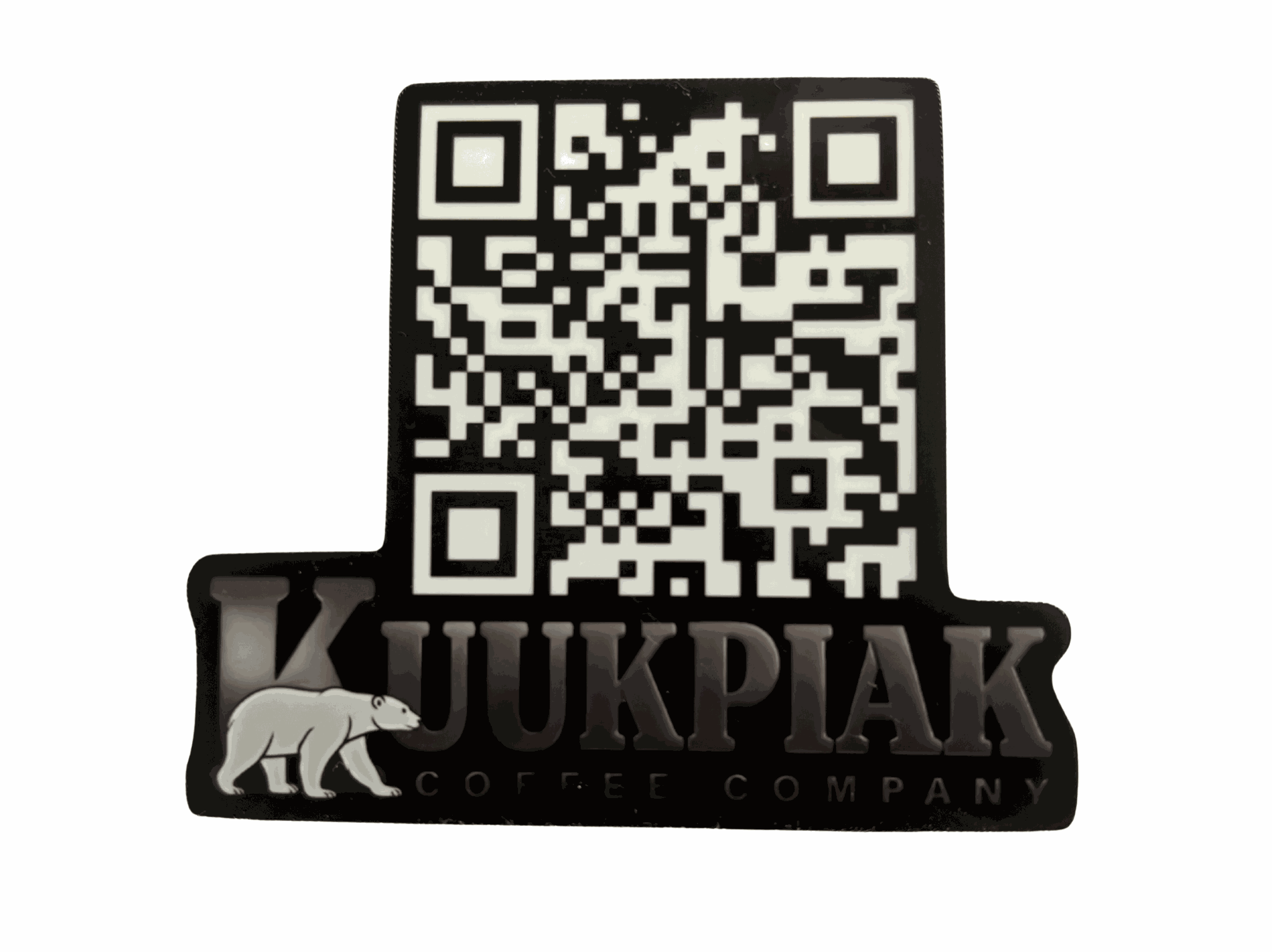 3-inch Kuukpiak Coffee Company QR sticker with polar bear logo